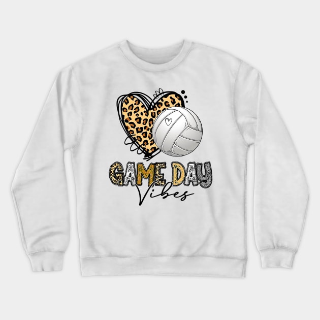 Volleyball Game Day Vibe Volleyball Mom Leopard Crewneck Sweatshirt by everetto